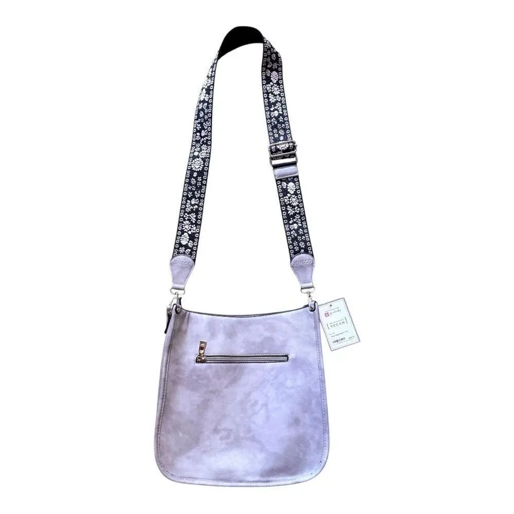 Elegant Chloe Vegan Gray Crossbody Bag with Patterned Guitar Strap
NWT